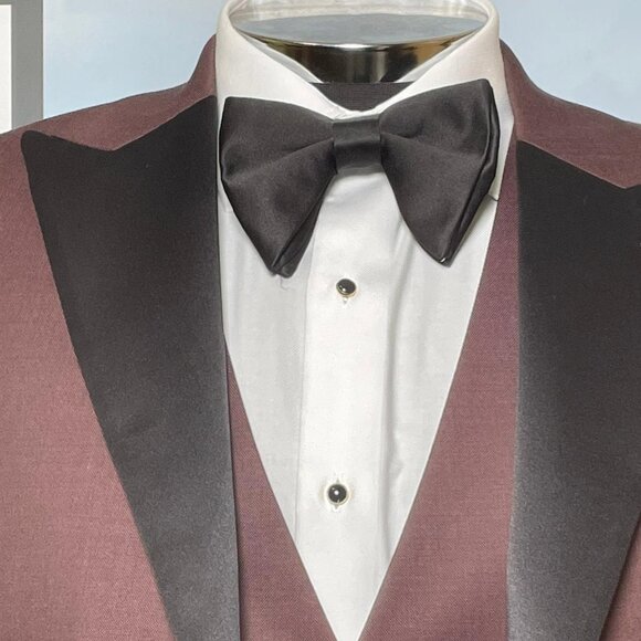 IKE BEHAR SLIM FIT TUXEDO; COAT PANT; VEST - BURGUNDY - Picture 5 of 14